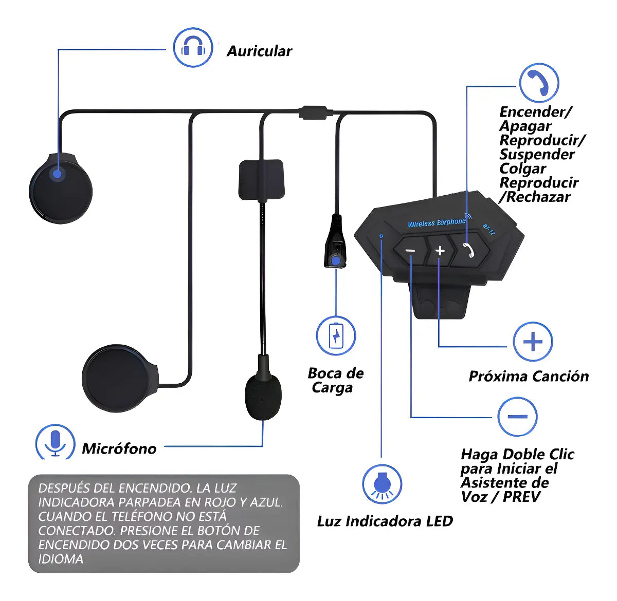 Auriculares Bluetooth 5.0 Cool Helmet Con Micrófono para Casco de Moto