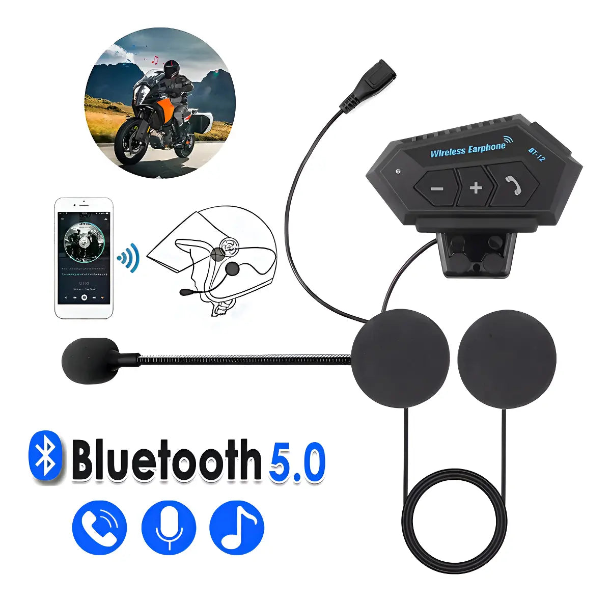 Auriculares Bluetooth 5.0 Cool Helmet Con Micrófono para Casco de Moto